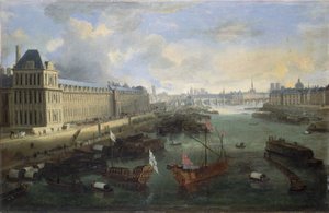 De Grande Galerie van het Louvre, de Pont-Neuf, de Cité, het Collège des Quatres-Nations, ca. 1670 Op de Seine, de koninklijke galei, tussen 1670 en 1685 door Unknown artist