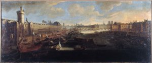 De Grote Galerie van het Louvre, met de Porte Neuve, de Pont-Neuf, de Citadel, het Collège des Quatre-Nations in aanbouw en de Quai Malaquais, circa 1665, op de Seine de koninklijke galei, huidige 1e en 6e arrondissementen, tussen 1660 en