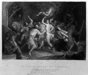 De legende van Cutty Sark na het gedicht van Robert Burns: de dans van heksen. Gravure uit de 19e eeuw