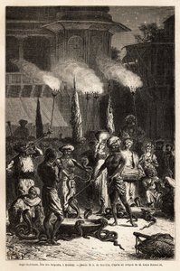 De Pantchami naga, of slangenfeest, in Bombay, om bescherming te verzekeren tegen hun dodelijke beten, lange processies van vrouwen doorkruisen de straten naar de buitenwijken van de tempels, waar ze offers van rijst en suiker zullen vinden voor de god Kri