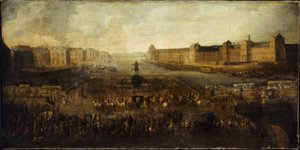 De Pont-Neuf, gezien vanaf de ingang van de Place Dauphine, de Quai Malaquais met het Collège des Quatres-Nations, de Grande Galerie en het Louvre, circa 1665 door Unknown artist