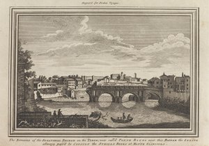 De overblijfselen van de Senatoriale Brug over de Tiber; nu Ponte Rotto genoemd, over deze brug passeerde de Senaat altijd om de Sybillijnse boeken te raadplegen bij Monte Gianiculo