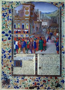 De Romeinen bereiden het beleg van Veies voor in 396 v.Chr. Miniatuur uit Histoire romaine (Ad urbe condita) door Tite Live (59 v.Chr.-17 n.Chr.), vertaald door Pierre Bessuire 1450-1500 Parijs, BN door Unknown artist