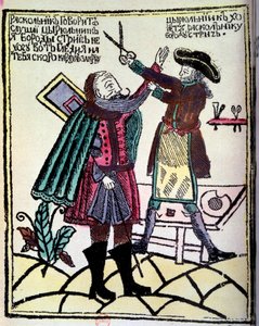 De Russische tsaar Peter I de Grote (1672-1725) vaardigde in 1722 een hervorming uit die het knippen van de baard verplichtte door Unknown artist