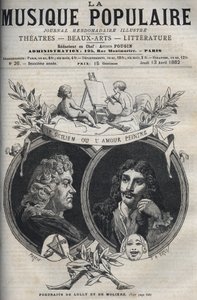 De Siciliaan of Liefdesschilder - Portret van Jean Baptiste Lully (Giovanni Battista Lulli) (1632-1687) en Molière - gravure in 