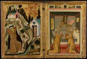 De stigmatisering van Sint Franciscus en de kroning van de heiligen Cecilia en Valeriaan door Unknown artist