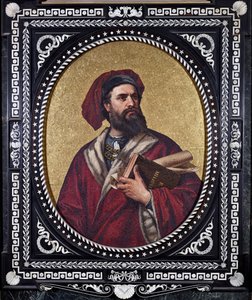 De Venetiaanse ontdekkingsreiziger Marco Polo met onder zijn arm het werk 