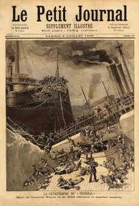 Het slagschip Victoria zinkt voor de Syrische kust, geramd door het schip Camperdown. Gravure in "Le petit journal" 8/07/1893. Selva