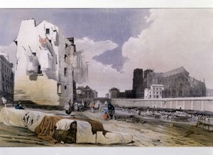 De oevers van de Seine en de Notre Dame de Paris - lithografie