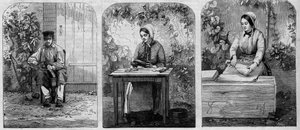 Het bottelen van Champagnewijn. Gravure uit 1864. door Unknown artist