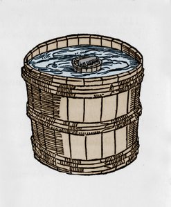 De compas in zijn oudste vorm drijvend op het wateroppervlak. Illustratie uit een verhandeling over magnetisme door J. Taisnier