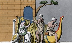 De bouw van het schip Argo, bijgestaan door Minerva, met het heilige hout van de eiken van Dodone. door Unknown artist