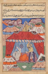 De vermomde Arabier, die Habbaza vervangt, wordt door haar man gegeseld omdat hij een kom melk weigert, uit een Tuti-nama (Verhalen van een Papegaai): Vierentwintigste Nacht door Unknown artist