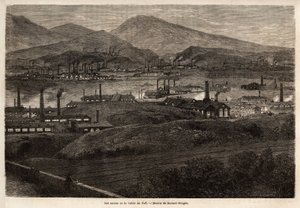De fabrieken van de Taff-vallei. Tekening door Durand Brager, ter illustratie van een bezoek aan de grote fabrieken in Wales in 1862, door L.Simonin. Gravure in 
