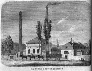 De brandpomp van Chaillot in 1858.