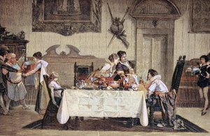 De eerstgeboren mannelijke nakomeling, de vroedvrouw toont de pasgeboren zoon aan de andere familieleden door Unknown artist