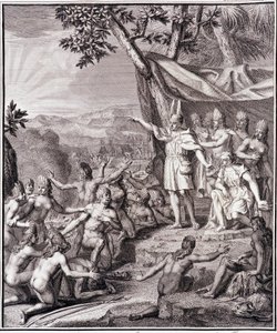 De eerste Inca Manco Capac en koningin Coya Mama Oello Huaco zijn vrouw, beiden kinderen van de Zon, verzamelen de wilden - in 