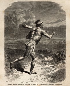 De keizerlijke koerier, die de depêches van de Mikado draagt. Gravure ter illustratie van de reis naar Japan, in 1863-1864, door Aime Humbert, minister van de Zwitserse Confederatie, in 