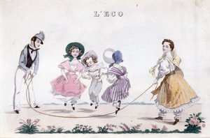Het springtouw, groep kinderen van de bourgeoisie die spelen. 1830 door Unknown artist