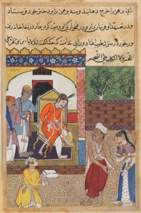 De magiër, vermomd als een Brahmaan, bezoekt de koning van Babylon, uit een Tuti-nama (Verhalen van een Papegaai): Vijfendertigste Nacht door Unknown artist