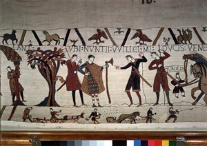 De boodschappers van Hertog Guillaume (1027 - 1087) komen Guy de Ponthieu opzoeken - Bayeux-tapijt, bekend als Borduurwerk van Koningin Mathilde door Unknown artist