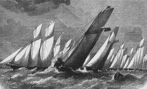 De oceanische race van de Royal Victoria Yacht Club in 1868 - gravure, Bibl. des Arts deco.