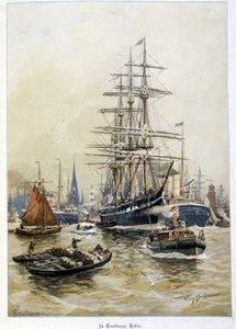 De haven van Hamburg in de 19e eeuw