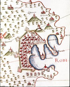 De haven van Rhodos in Griekenland (detail) door Unknown artist