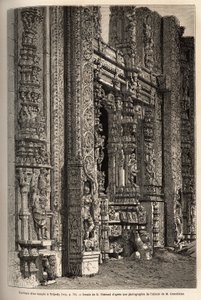 Het portiek van een tempel in Tripetty (of Tirupati, in Andhra Pradesh), een belangrijke plaats van hindoeïstische pelgrimage. Gravure ter illustratie van de reis naar de zuidelijke provincies van India, door Alfred Grandidier, in 1862-1864, gepubliceerd i door Unknown artist