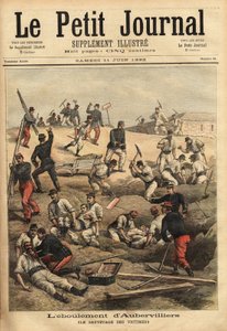 De redding van de slachtoffers van Aubervilliers, na de instorting van het broze terrein, verzwakt door de manoeuvres van de soldaten van het 16e artilleriebataljon, 5 slachtoffers werden opgeslokt in de instorting. Gravure in 