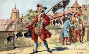 Het beroep van pruikenhandelaar in 1750. door Unknown artist