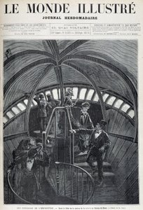 Het bezoek aan de binnenkant van het hoofd van het Vrijheidsbeeld op de Wereldtentoonstelling - in "The Illustrated World" van 28/09/1878
