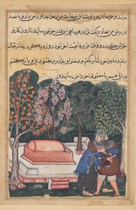 De jongeman van Bagdad herenigd met zijn slavin, uit een Tuti-nama (Verhalen van een Papegaai): Achtenveertigste Nacht door Unknown artist
