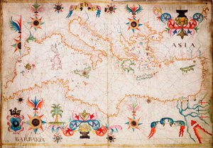 Dit type vroege perkamenten zeekaart ontstond in de Middellandse Zee in de 13e eeuw., c.1610