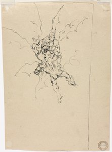 Drie demonen die een ridder vasthouden (verso) door Unknown artist