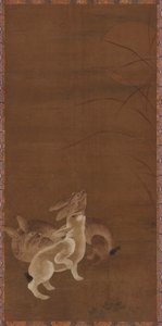 Drie Hazen Kijken naar de Maan door Unknown artist