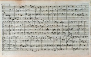 Titelpagina van muzikale partituur van De Kunst van de Fuga, de laatste en onvoltooide fuga, door Johann Sebastian Bach