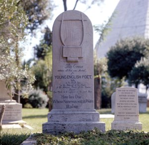Graf van dichter John Keats (1795-1821) op de protestantse begraafplaats van Testaccio in Rome. Epitaf: 