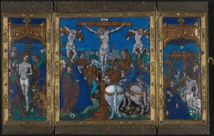 Drieluik met De kruisiging, De geseling en De graflegging door Unknown artist