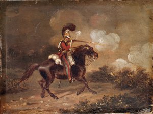 Ruiter van de 1e Life Guards die een karabijn afvuurt door Unknown artist