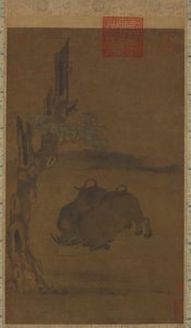 Twee vechtende waterbuffels door Unknown artist