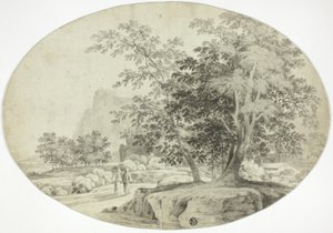 Twee pelgrims op een bosweg door Unknown artist