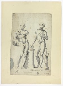 Twee Beelden: Antinous in de Vaticaanse Tuinen en Nisaus Bacchus in het Farnese Paleis door Unknown artist