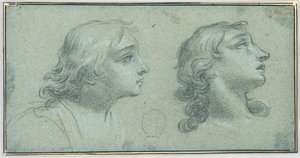 Twee aanzichten van het hoofd van een jongeling door Unknown artist