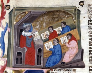 Universiteit. 14e-eeuws manuscript. Biblioteca Nazionale Braidense. Milaan
