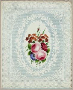 Valentijn zonder titel (Bloemen op kant) door Unknown artist