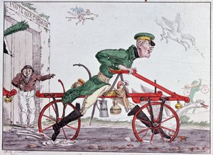 Velocipedes draisiennes - karikatuur over Baron Drais door Unknown artist