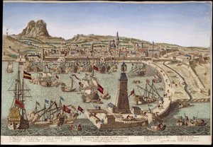 Uitzicht op Barcelona en zijn haven - optisch zicht door Unknown artist