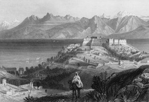 Uitzicht op Candle en Chaine van het Atlasgebergte in de 19e eeuw, stad ingenomen door het Franse leger in 1833, in 
