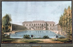 Uitzicht op het Diana-bad, het eerste Italiaanse zwembad, in Milaan
